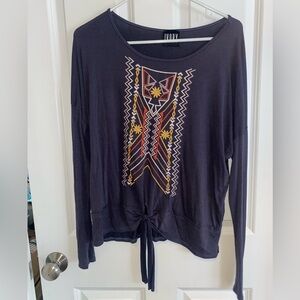 Ivory Women's Navy Embroidered Top